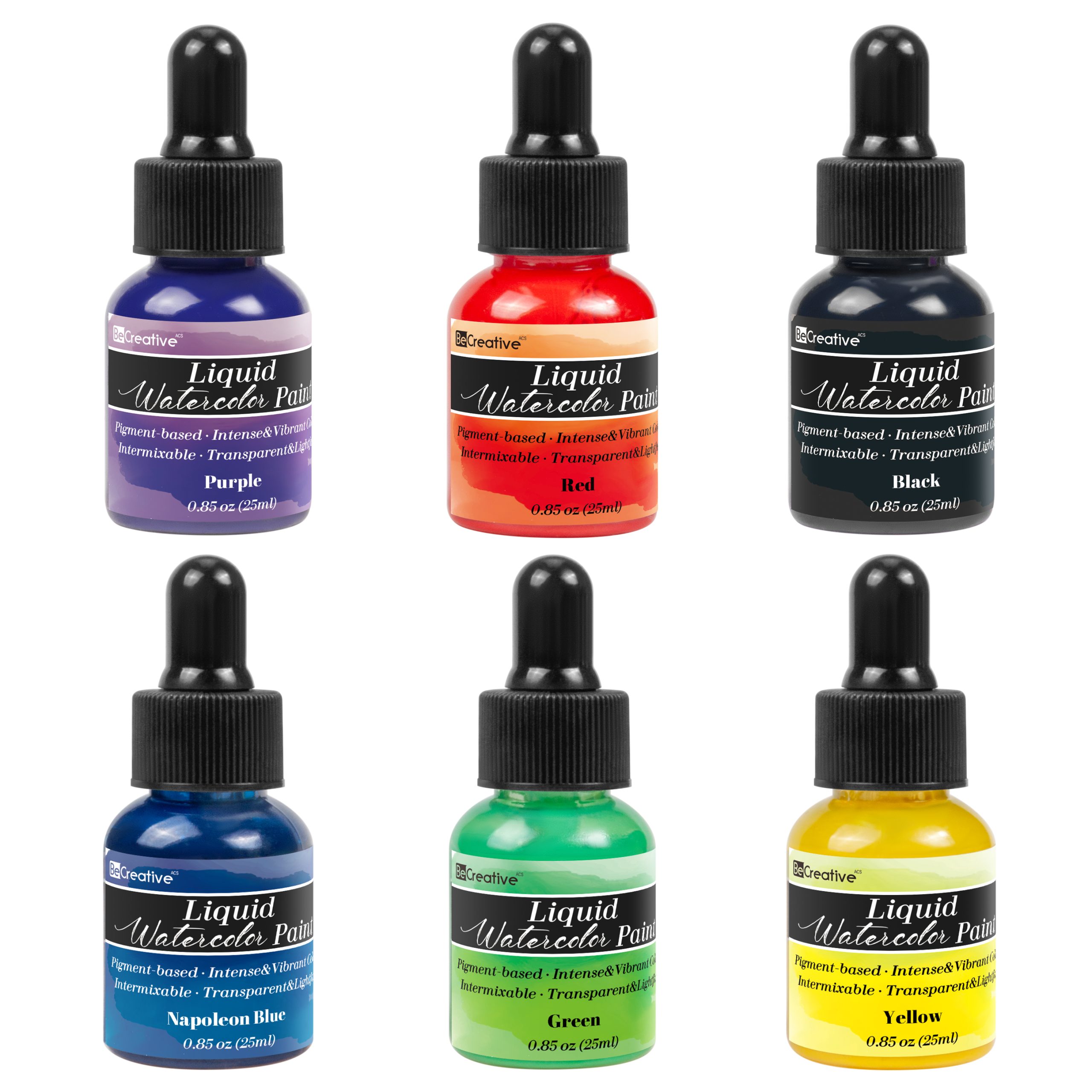 Liquid Watercolor Paints-25ml With Plastic Dropper Bottle - Becreative